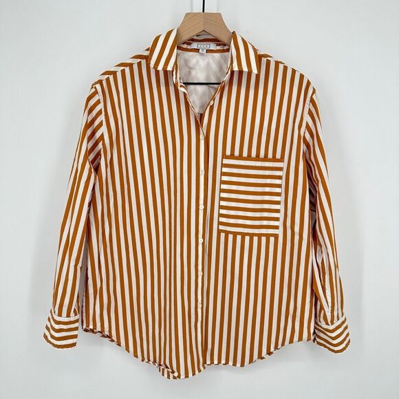 AYR top womens small the deep end button down shirt aperitif stripe oversized - Picture 2 of 10